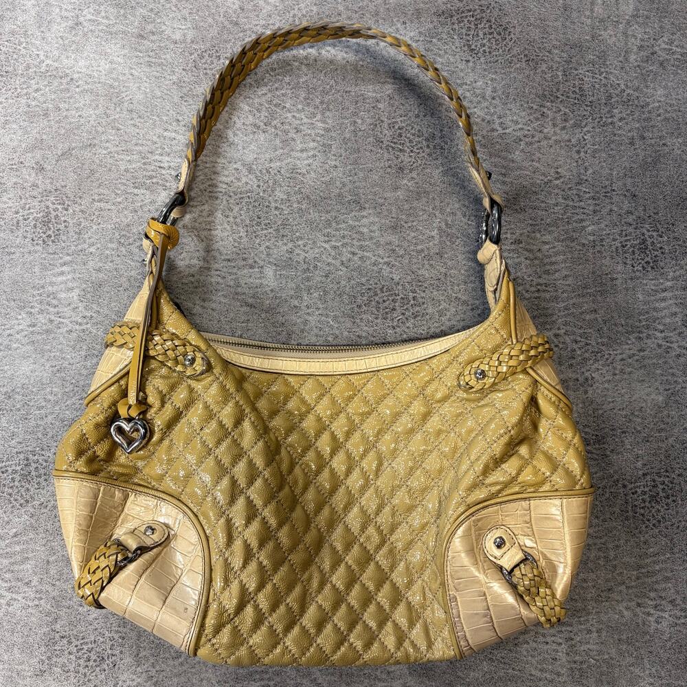 Vintage Brighton Yellow Patent Leather Quilted Shoulder Bag